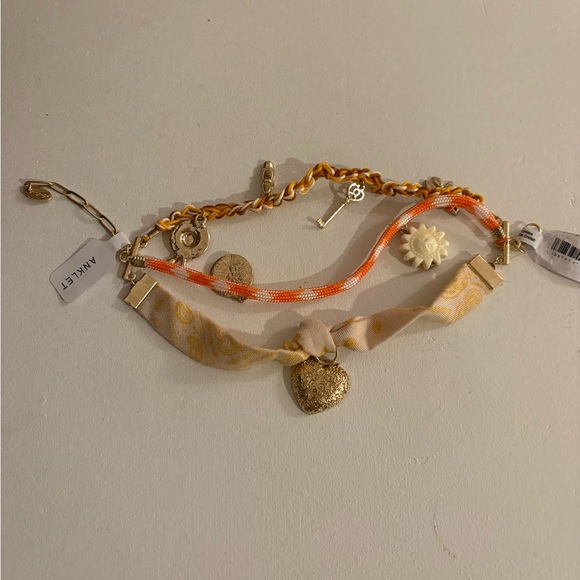 NWT Free People Gold and Orange Charm Bracelet/Anklet - Picture 3 of 7